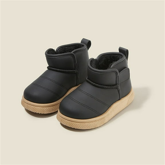 AUNVITO Thermal Fleece-Lined Snow Boots for Boys & Girls 2-12Y Winter Warm Thickened Ankle Boots Unisex Solid Color PVC