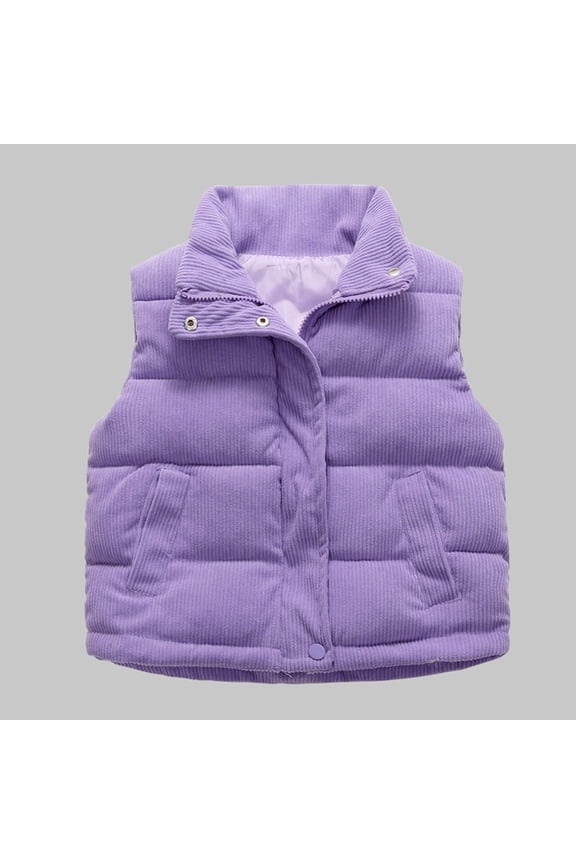 Thickened Warm Sleeveless Puffer Vest for Boys & Girls 1-12Y, Solid Color Quilted Cotton Casual Outerwear Baby Winter Vest