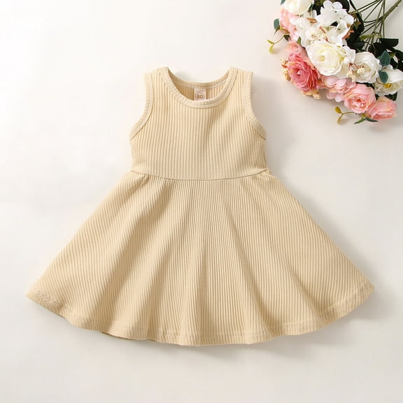 AUNVITO Toddler Baby Girl Dress Cotton Linen Baby Dress Sleeveless Sundress Girls Summer Clothes