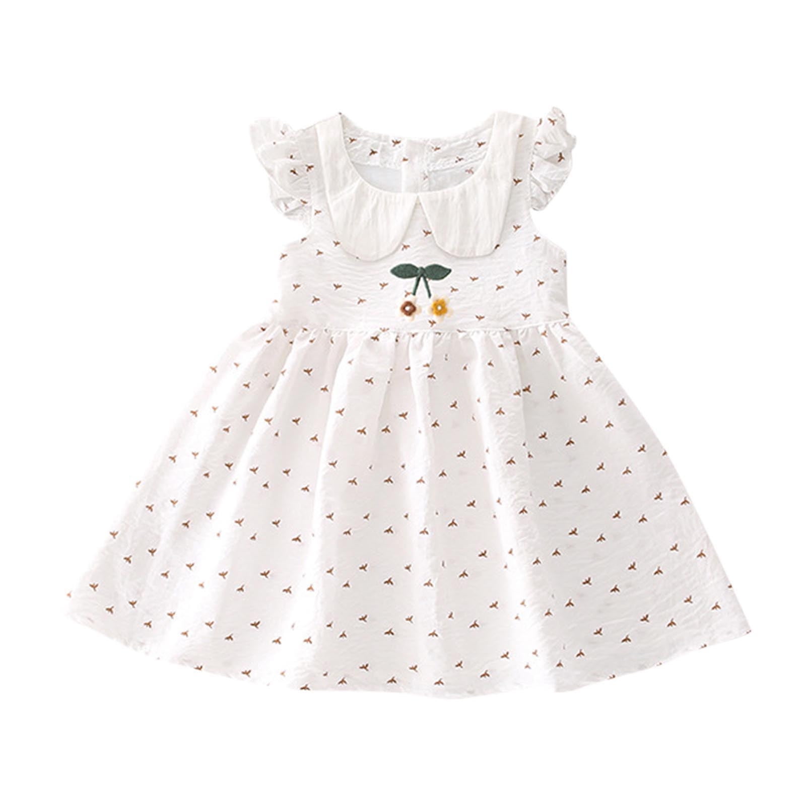 Nautinati Girls Floral Printed Smocked Peter Pan Collar Balloon Dress
