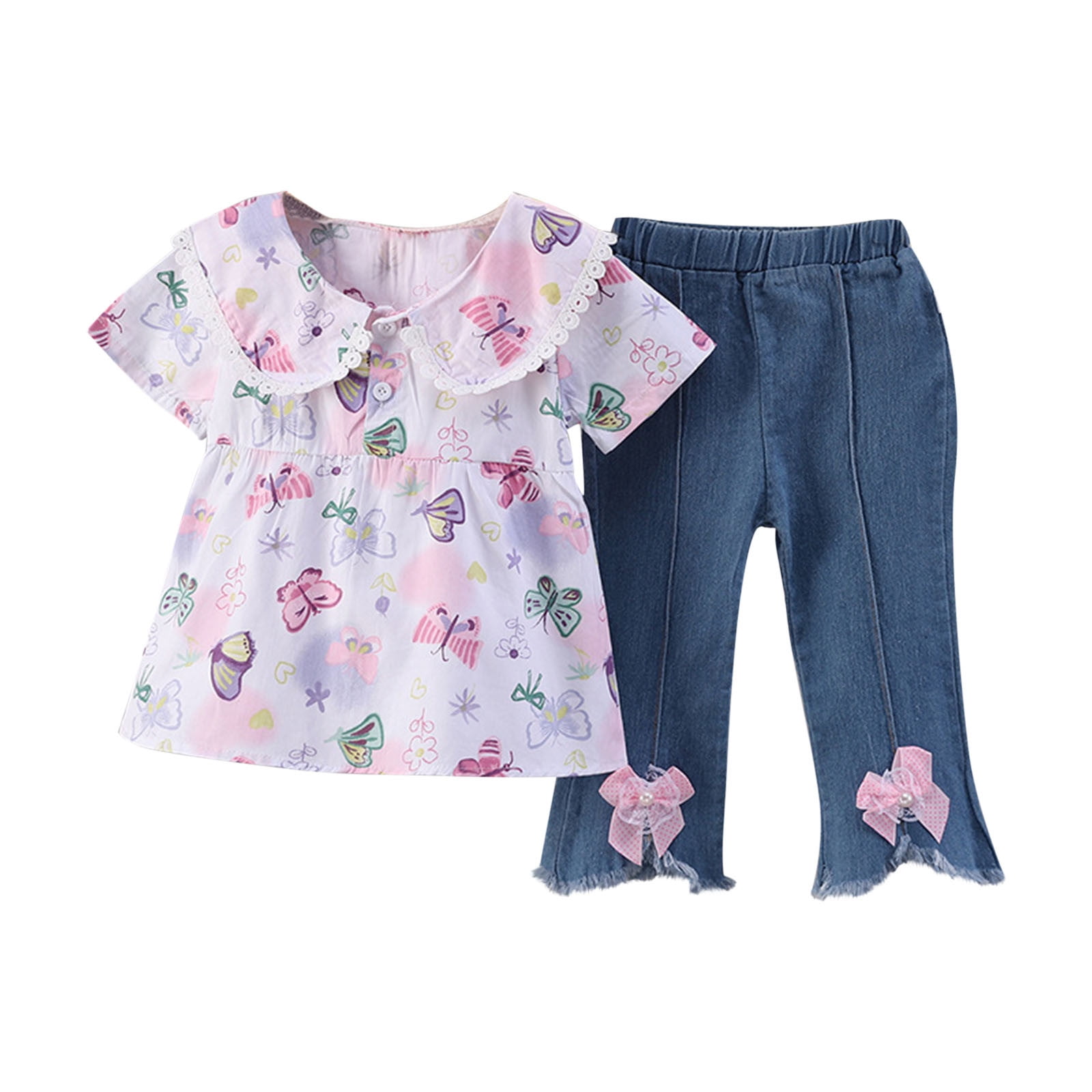 Summer Hot Selling Baby Kids Girls Short Sleeves Cartoon Pattern T-shirt and Pants Clothing Set main image 0