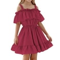 thumbnail image 1 of AUNVITO Toddler Girls Swing Dress Off-Shoulder with Straps Ruffle Mini Dress Spring Summer Party Princess Sundress, 1 of 7