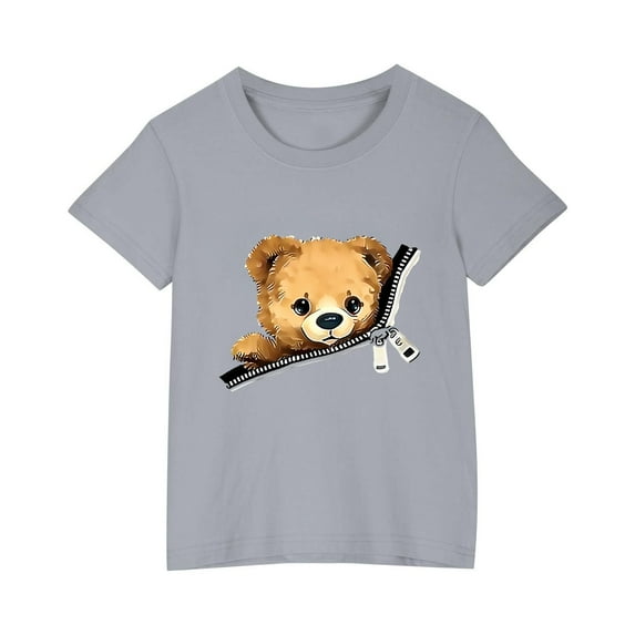 AUNVITO Toddler Kids Boys Girls Bear Print T-shirt Fashion Cute Round Neck Print Short Sleeve Top
