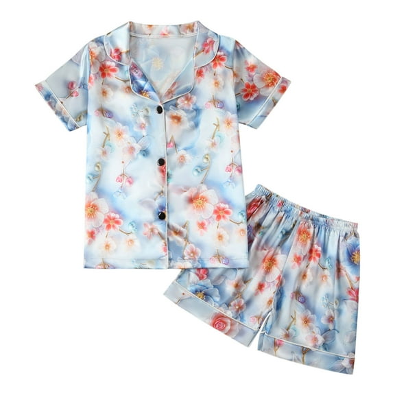 AUNVITO Toddler Kids Short Sleeve Pajama Set Spring Summer Print Comfy Homewear Outfit