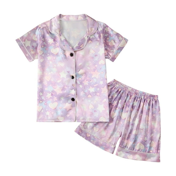 AUNVITO Toddler Kids Short Sleeve Pajama Set Spring Summer Print Comfy Homewear Outfit