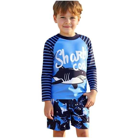 AUNVITO Toddlers and Baby Boys Sun Protection Swim Set for Boys Long Sleeve Bathing Suits with Swim Shorts Two Piece Swimwear