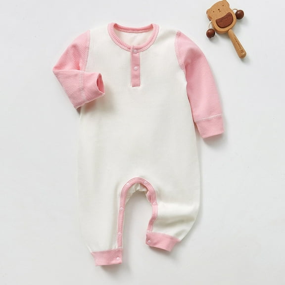 AUNVITO Unisex Babies 0-24M Cotton Striped Bodysuit Colorblock Long Sleeve Romper Soft Comfy Spring Fall Outfit