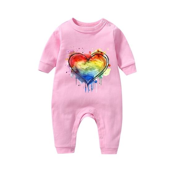 AUNVITO Unisex Babies Cotton Long Sleeve Romper with Heart Print Valentine's Day Cute Bodysuit 3-18M Soft Comfy One-Piece Outfit