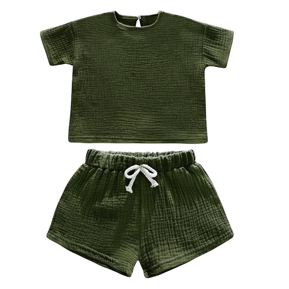 AUNVITO Unisex Big Kids Casual Cotton Short Sleeve T-Shirt & Shorts 2-Piece Set Solid Color Outfit