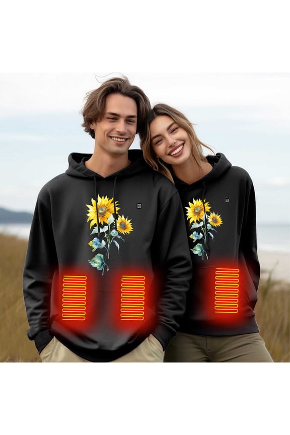 Unisex Heated Hoodie USB Rechargeable 5-Zone Thermal Sweatshirt with 3-Temp Control, Soft Fleece Machine Washable for Outdoor Winter Sports