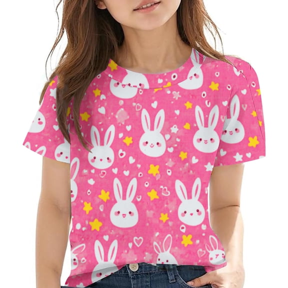 AUNVITO Unisex Printed Casual Top Short Sleeve Round Neck Boys & Girls T-Shirt