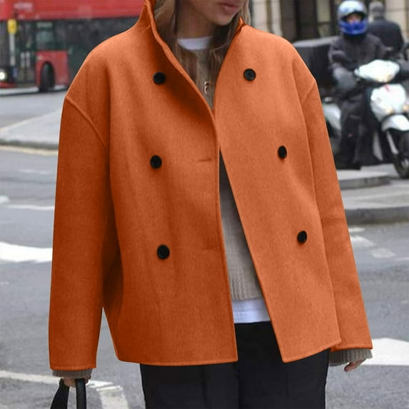 AUNVITO Vintage Brown Tweed Jacket with Pockets Long Sleeve Casual Coat for Women