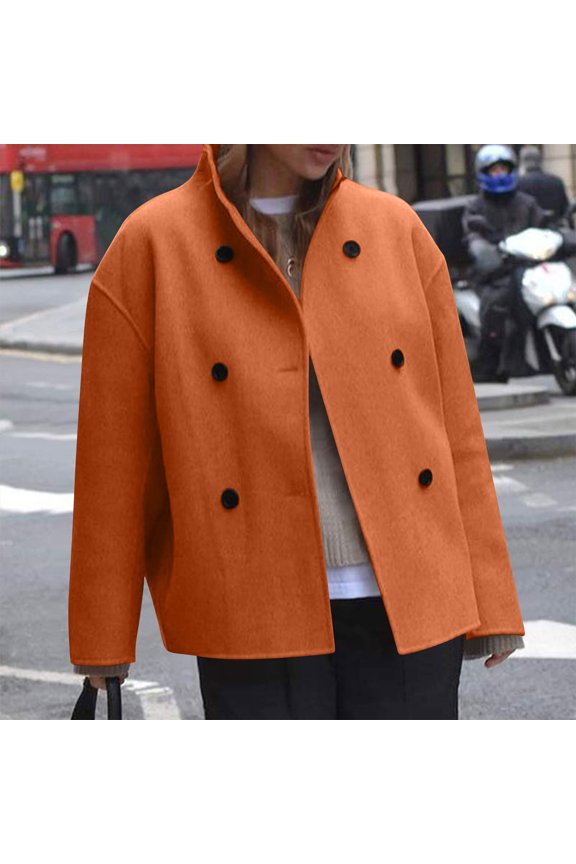 Vintage Brown Tweed Jacket with Pockets Long Sleeve Casual Coat for Women
