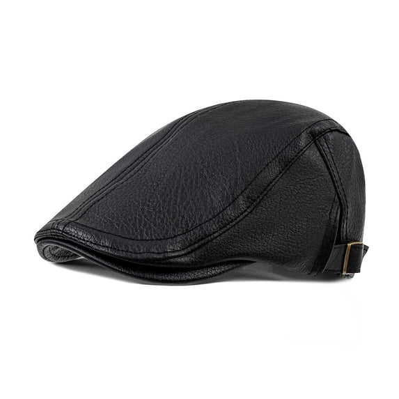 AUNVITO Warm Adjustable Winter Beret Hat for Women Vintage PU Leather Design with Soft Lining