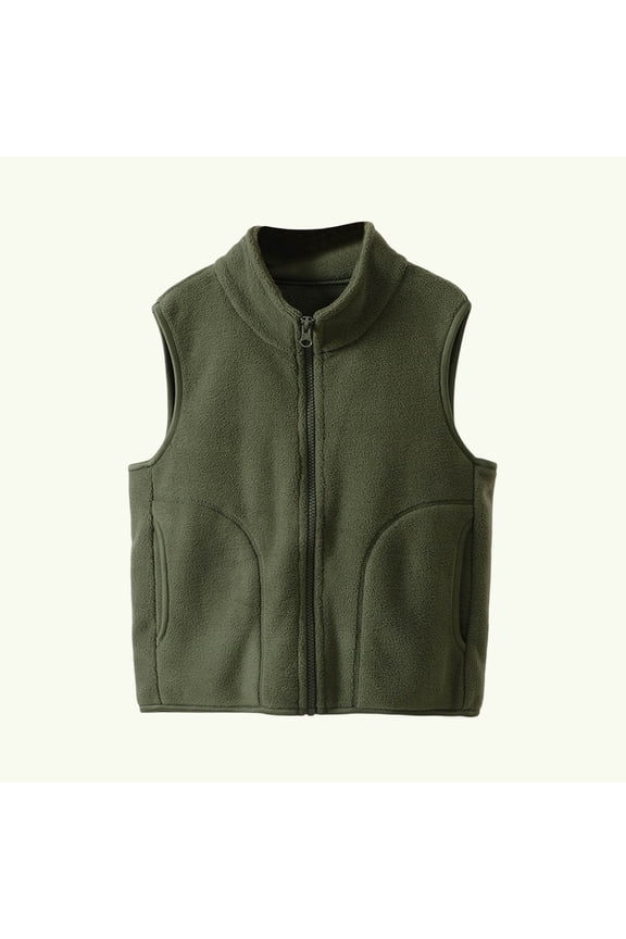 Warm Fleece Vest with Pockets & Zipper for Boys & Girls 1-15Y, Sleeveless Casual Solid Color Outerwear for Fall Winter