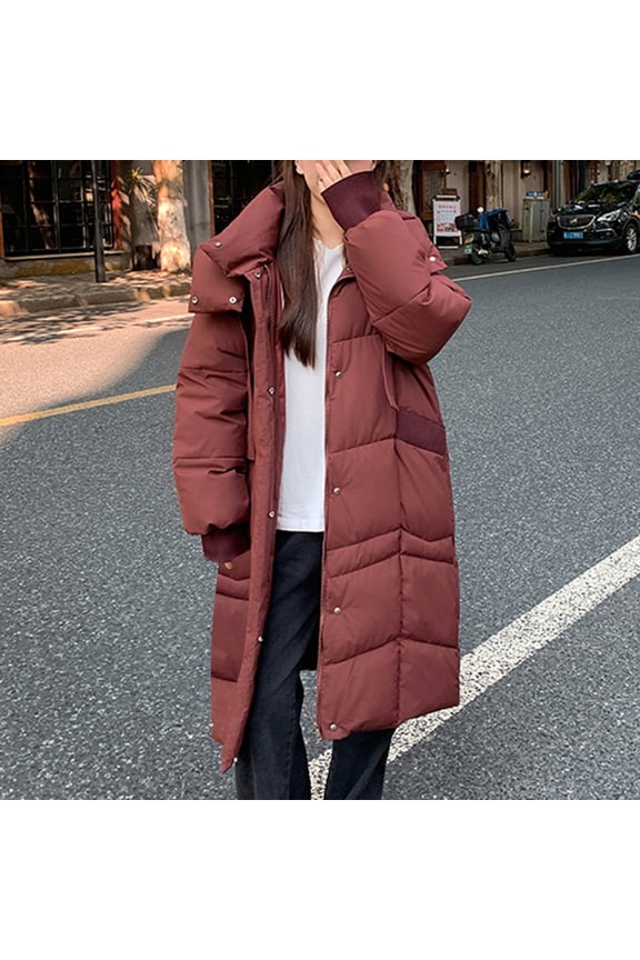 Warm Loose Fit Winter Coat Women's Plus Size Thickened Puffer Jacket Long Sleeve Oversized Polyester Outerwear