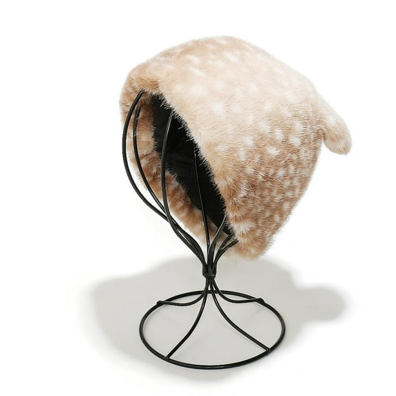 AUNVITO Warm Winter Faux Fur Deer Print Bucket Hat with Adjustable Closure for Women & Kids