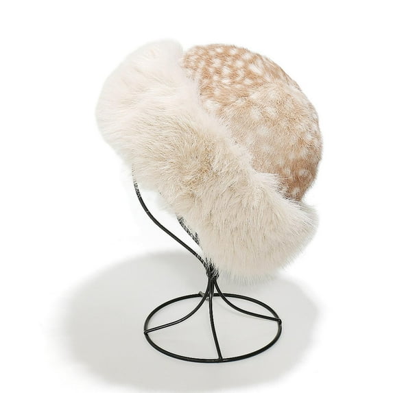 AUNVITO Warm Winter Faux Fur Deer Print Bucket Hat with Adjustable Closure for Women & Kids