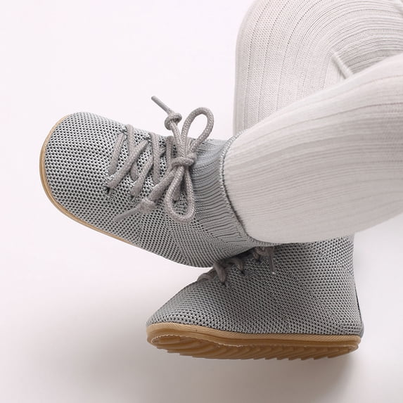 AUNVITO Wholesale Baby Spring New Baby Knitted High Top Lace-up Outside To Wear Non-slip Breathable Sweatproof Toddler Shoes