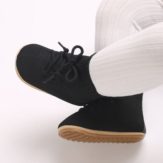 AUNVITO Wholesale Baby Spring New Baby Knitted High Top Lace-up Outside To Wear Non-slip Breathable Sweatproof Toddler Shoes