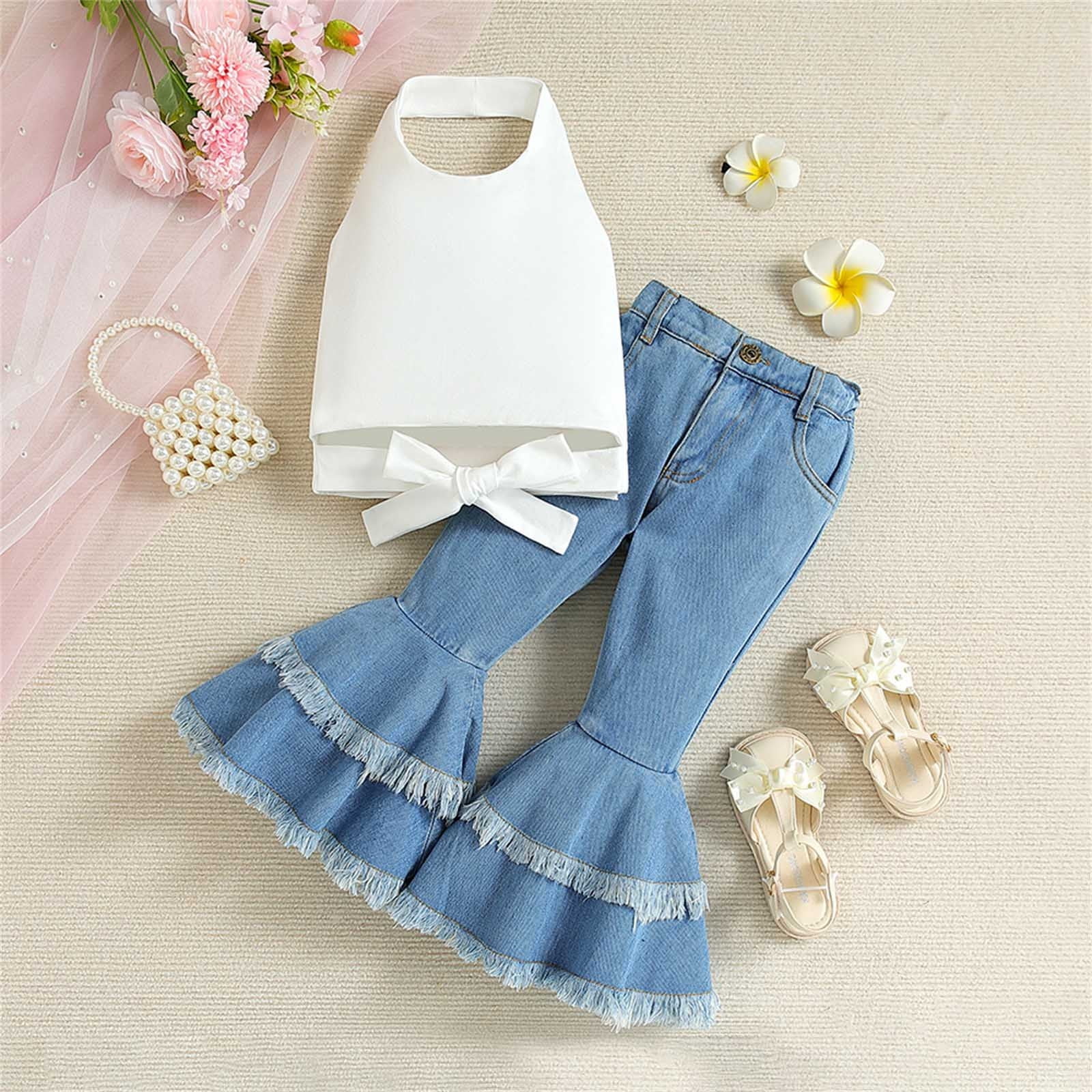 AUNVITO Wholesale Fashion Girls' Casual Short Sleeve Tank Round Neck Collar Botton Solid Long Pants Sets