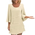 thumbnail image 1 of AUNVITO Women Casual Batwing Sleeve Layered Tulle Dress 3/4 Sleeve Round Neck Solid Color Elastic Waist Flowy Tiered Skirt, 1 of 5
