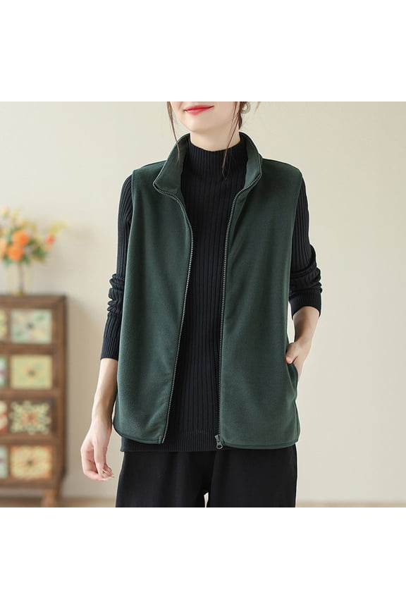 Women Fleece Vest Warm Lightweight Casual Sleeveless Outerwear Polyester Shell For Fall Winter Layering Fashion