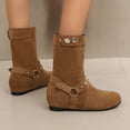 thumbnail image 1 of AUNVITO Women Mid Calf Boots Suede Round Toe Studded Buckle Straps Inner Wedge Height Casual Chunky Heel Shoes, 1 of 9