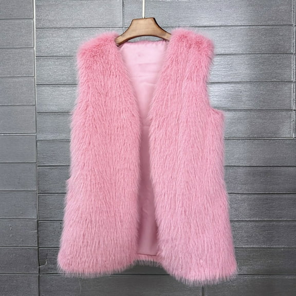 AUNVITO Women Sleeveless Faux Fur Coat Short Warm Solid Color Winter Jacket Outerwear Luxe Plush Fleece