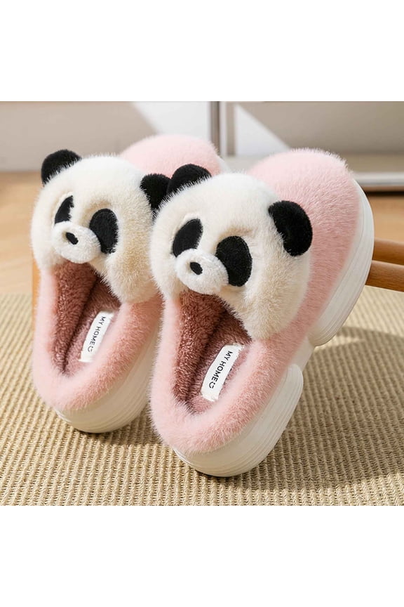 Women Winter Indoor Slippers Cute Bear Design Soft Fleece-Lined Anti-Slip Sole Thick Cushioned Home Shoes for Women