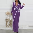 thumbnail image 1 of AUNVITO Women Winter V-Neck Color Block Belt Slimming Jumpsuit Elegant Long Sleeve Party Wear, 1 of 7