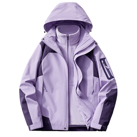 AUNVITO Women's 3-in-1 Windproof Thickened Hiking Jacket Detachable Inner Layer Waterproof Outer Shell for Outdoor Adventures