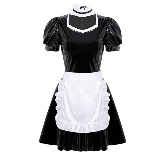 AUNVITO Women's Beer Festival Costume Party Dress Vintage Maid Court Style PU Material Themed Outfit