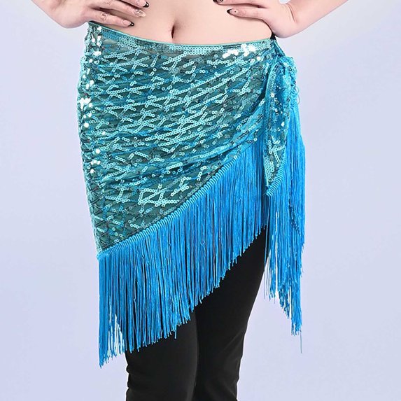 AUNVITO Women's Belly Dance Sequin Fringed Skirt Winter Spring Performance Comfortable Hand Wash