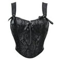 thumbnail image 1 of AUNVITO Women's Black Jacquard Bustier V Neck Strapless Boned Push Up Waist Cinching Corset Top Vintage and Stylish Style, 1 of 9