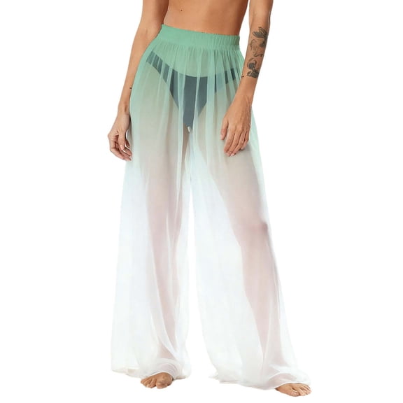 AUNVITO Women's Bohemian Beach Pants Flowy Wide Leg Sun Protection Cover Up with Print Casual Boho Chic Style
