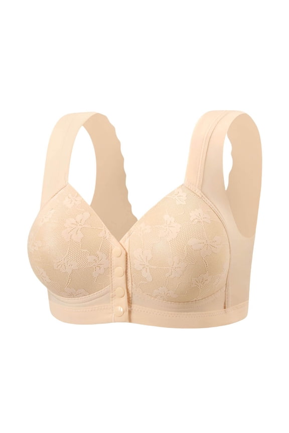 Women's Breathable Wireless Front Closure Bra Non-Steel Soft Support Lift Adjustable Everyday Lingerie Pink/Beige/Khaki