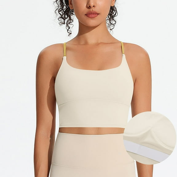 AUNVITO Women's Camisole Top Round Neck Sleeveless Built-In Bra Basic Solid Casual Everyday Wear