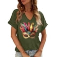 thumbnail image 1 of AUNVITO Women's Carnival V-Neck Short Sleeve T-Shirt with Fun-Themed Print Casual Comfortable Fit, 1 of 6
