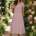 thumbnail image 1 of AUNVITO Women's Casual Fashionable Short Sleeve Dress Round Neck with Patch Pockets Loose Fit Solid Color, 1 of 8