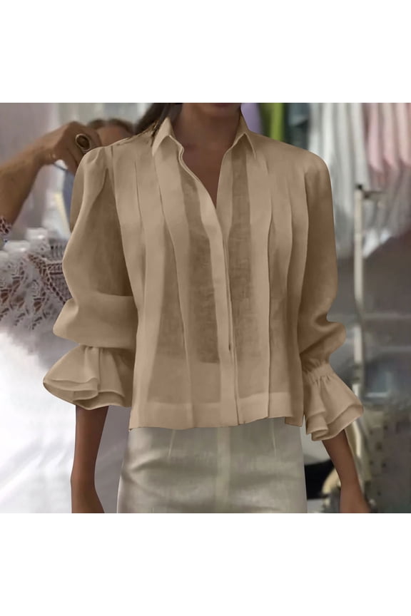 Women's Casual Fit Pleated Shirt with Hidden Button Closure Casual and Stylish