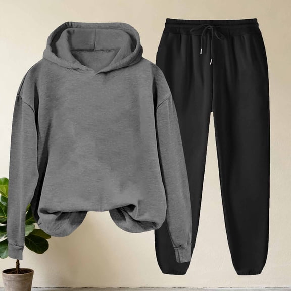 AUNVITO Women's Casual Hooded Sweatshirt and Joggers Set with Pockets Comfortable Two-Piece Outfit