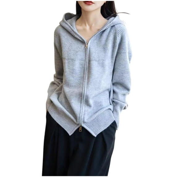 AUNVITO Women's Casual Hooded Zipper Cardigan Long Sleeve Solid Color Lightweight Loungewear Home Office Comfort