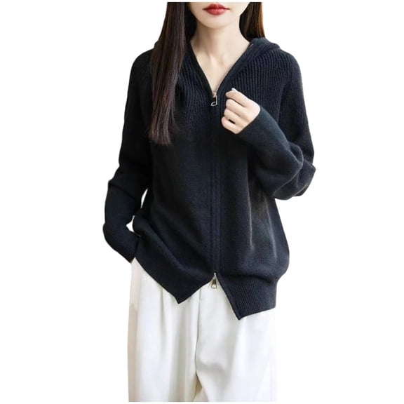 AUNVITO Women's Casual Hooded Zipper Cardigan Long Sleeve Solid Color Lightweight Loungewear Home Office Comfort