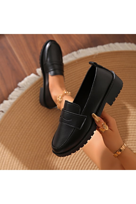 Women's Casual Loafers Thick-Soled British Retro Multi-Color Flat Shoes Vintage Autumn Winter Stylish Buckle Design Leather Comfort