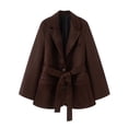 thumbnail image 1 of AUNVITO Women's Casual Long Sleeve Jacket with Belted Waist, Button Front Lapel Collar and Pockets Lightweight Nylon Spandex Outerwear, 1 of 3