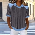 thumbnail image 1 of AUNVITO Women's Casual Loose Fit Round Neck Striped Waffle Knit Top for Everyday Fashion, 1 of 5