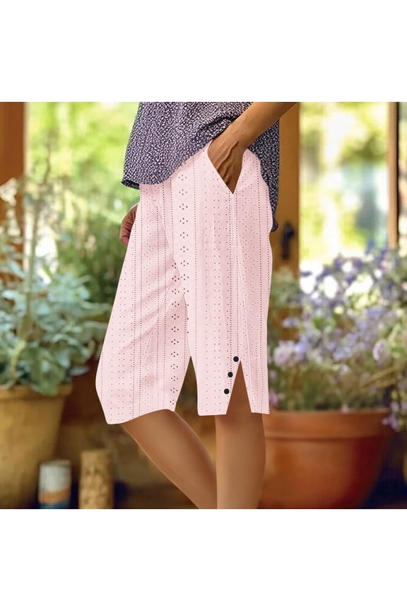 Women's Casual Pants Court Lock Design Breathable and Stretchy Five Points Buttons Pure Color Spring Summer Fashion