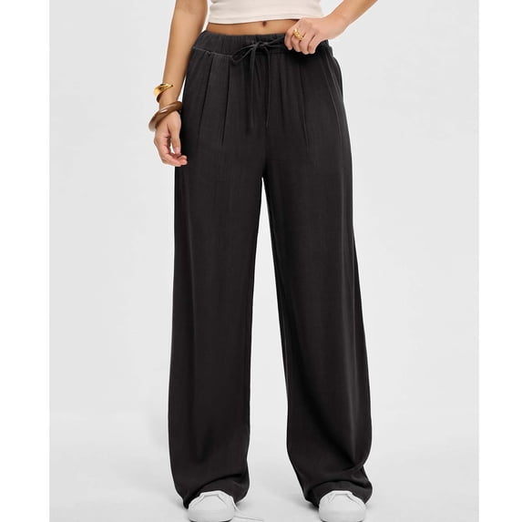 AUNVITO Women's Casual Pants Drawstring Waist Wide Leg Straight Relaxed and Comfortable with Pockets
