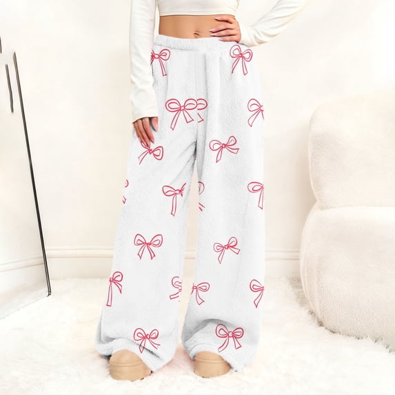 AUNVITO Women's Casual Pants Elastic Waist Flared Leg with Side Pockets Soft and Comfortable Valentine's Day Relaxed Fit